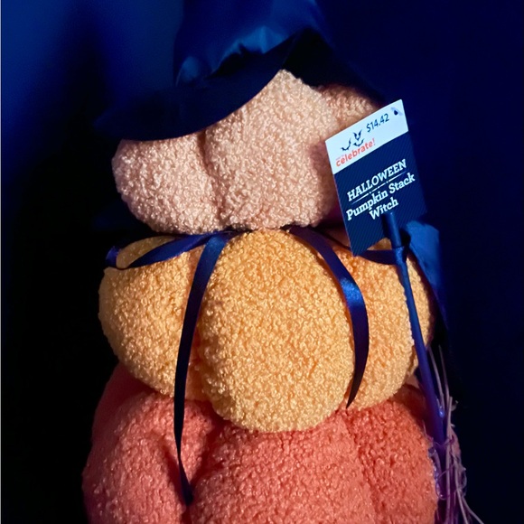 New Halloween Orange Plush Pumpkin Stack Witch Decor, 17 In, By Way To Celebrate - Picture 2 of 5